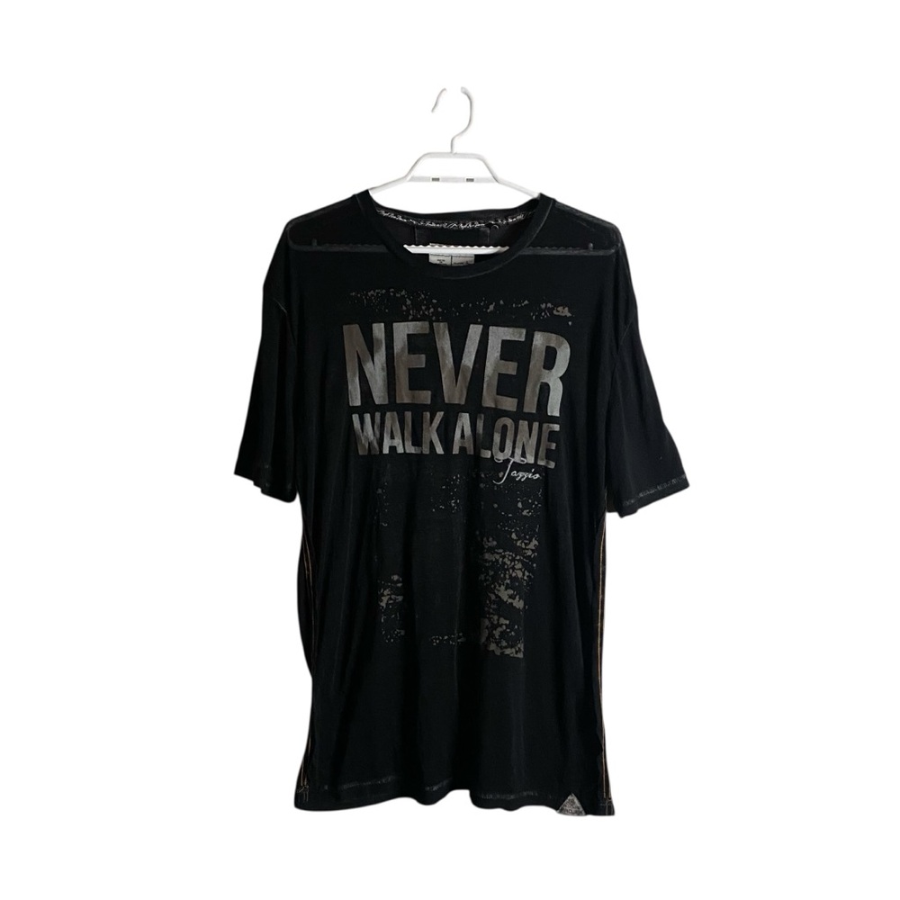 Projek Raw Men’s Black ‘Never Walk Alone’ Sheer Graphic T-Shirt